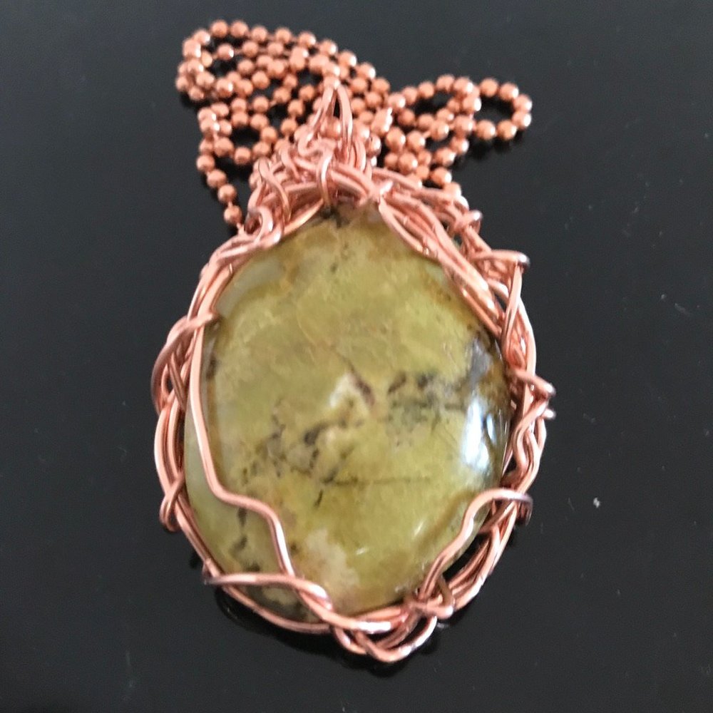 Genuine Boulder Opal Gemstone Solid  Copper Pendant Necklace Handmade - Picture 4 of 5